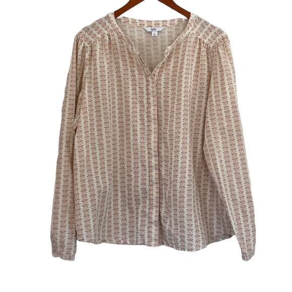 Croft & Barrow Cotton Blend Pink Ivory Floral Round Neck Button Down Shirt, L - Picture 1 of 11